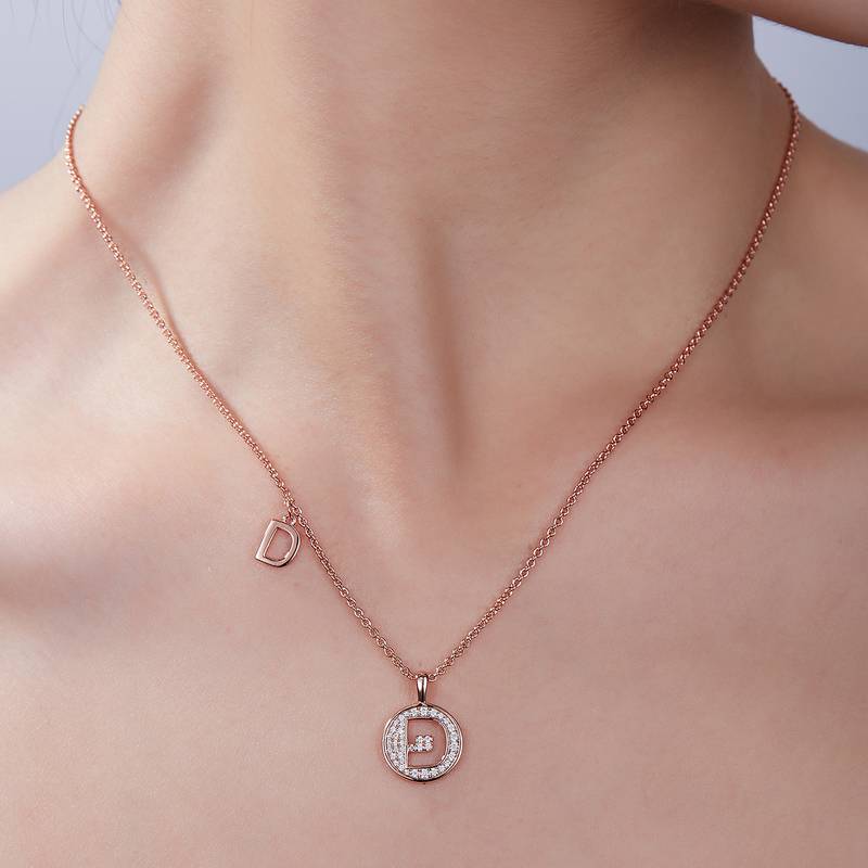 D pendant S925 silver plated rose gold Moissanite diamond light luxury letter necklace